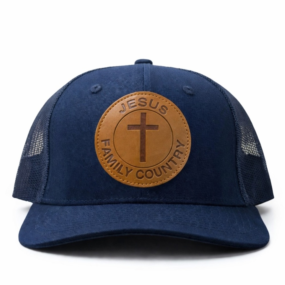Jesus Family Country Trucker Christian Hat Leather Patch Charlie Kirk Style Hat